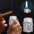 thumbnail image 3 of Halloween Heavy Armor Skeleton Design Double-Sided Relief Metal Lighter, Refillable Butane Windproof Lighter, Suitable for Outdoor Activities, Camping, And Collecting（Silver）, 3 of 6