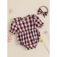 thumbnail image 5 of Suealasg Baby Girl Bubble Romper Short Sleeve Plaid Print Bodysuit Headband Newborn Girl Summer Clothes, 5 of 9