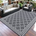 thumbnail image 4 of Memoryfield Waterproof Outdoor Rug 9x18ft for Patios, Plastic Straw Rug Outside Carpet Mats for Picnic, Backyard, Deck, Balcony, Porch, Beach, Gray & White, 4 of 8