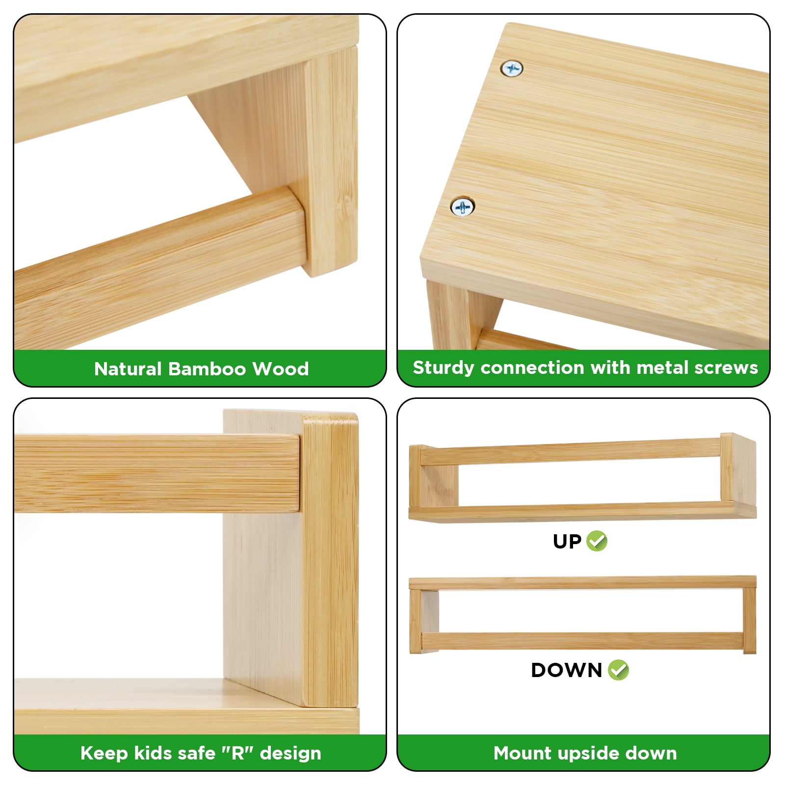 Ollieroo 10” x 35” 4-Tier Bamboo Floating Shelves Kids Room Decor