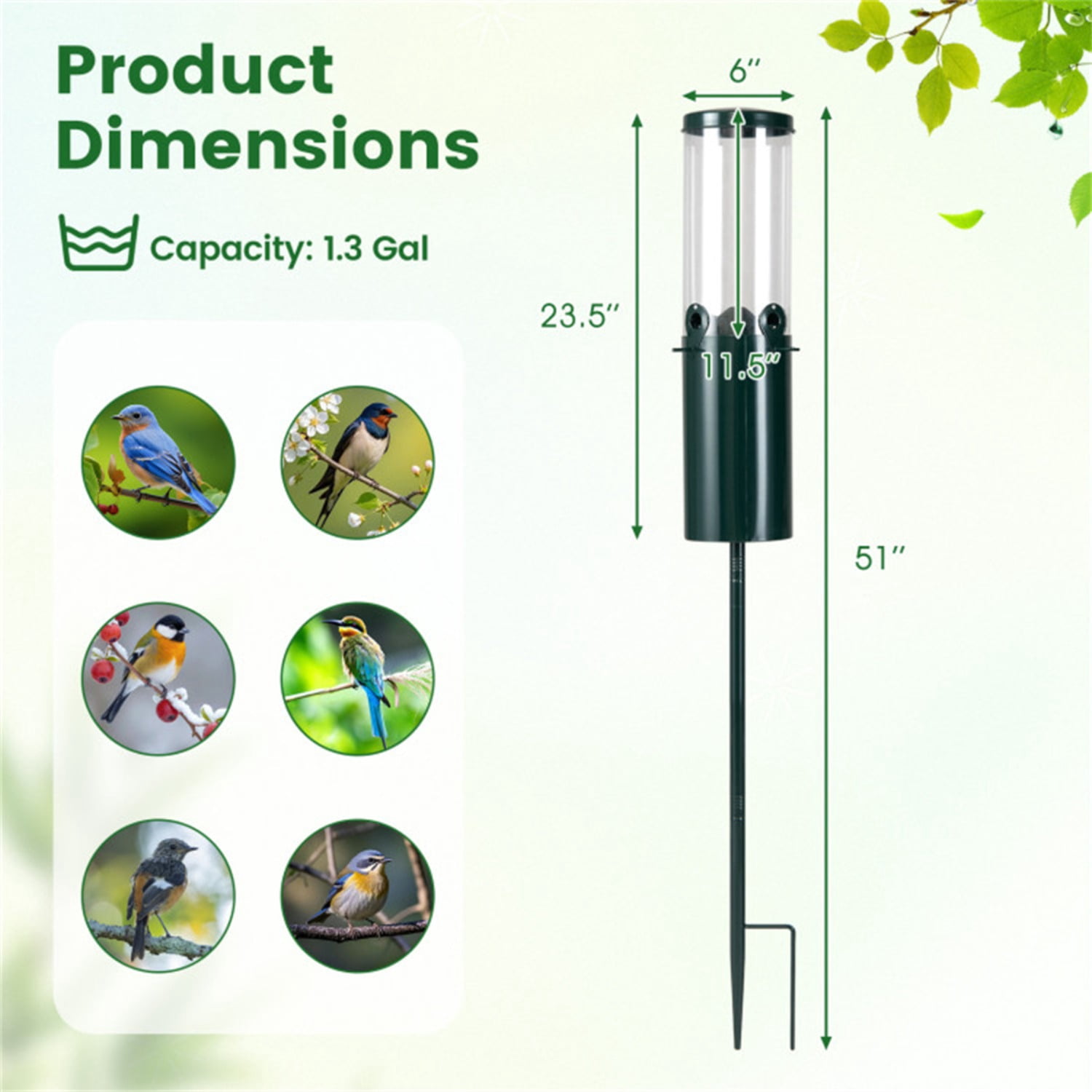 Standing Bird Feeder Squirrel-Proof, 4 Feeding Ports with Perches Heavy-Duty Metal & PC Construction
