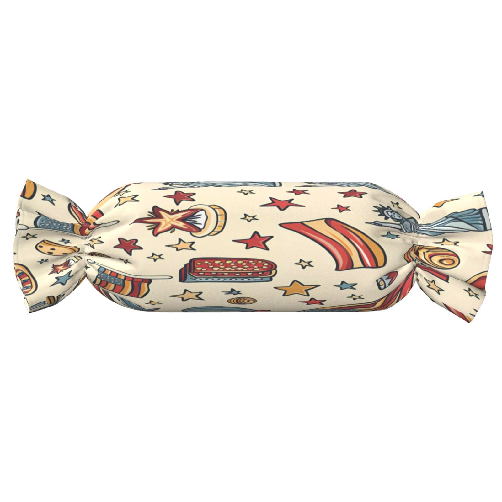 Candy Throw Pillow Travel Cervical Pillow Cylindrical Neck Body Cushion With Insert For Bed Couch Home Decor 9.8x24.4in Independence Day Theme Elements Star (4)