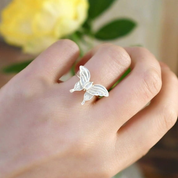 Natural Shell Butterfly Ring with S925 Sterling Silver