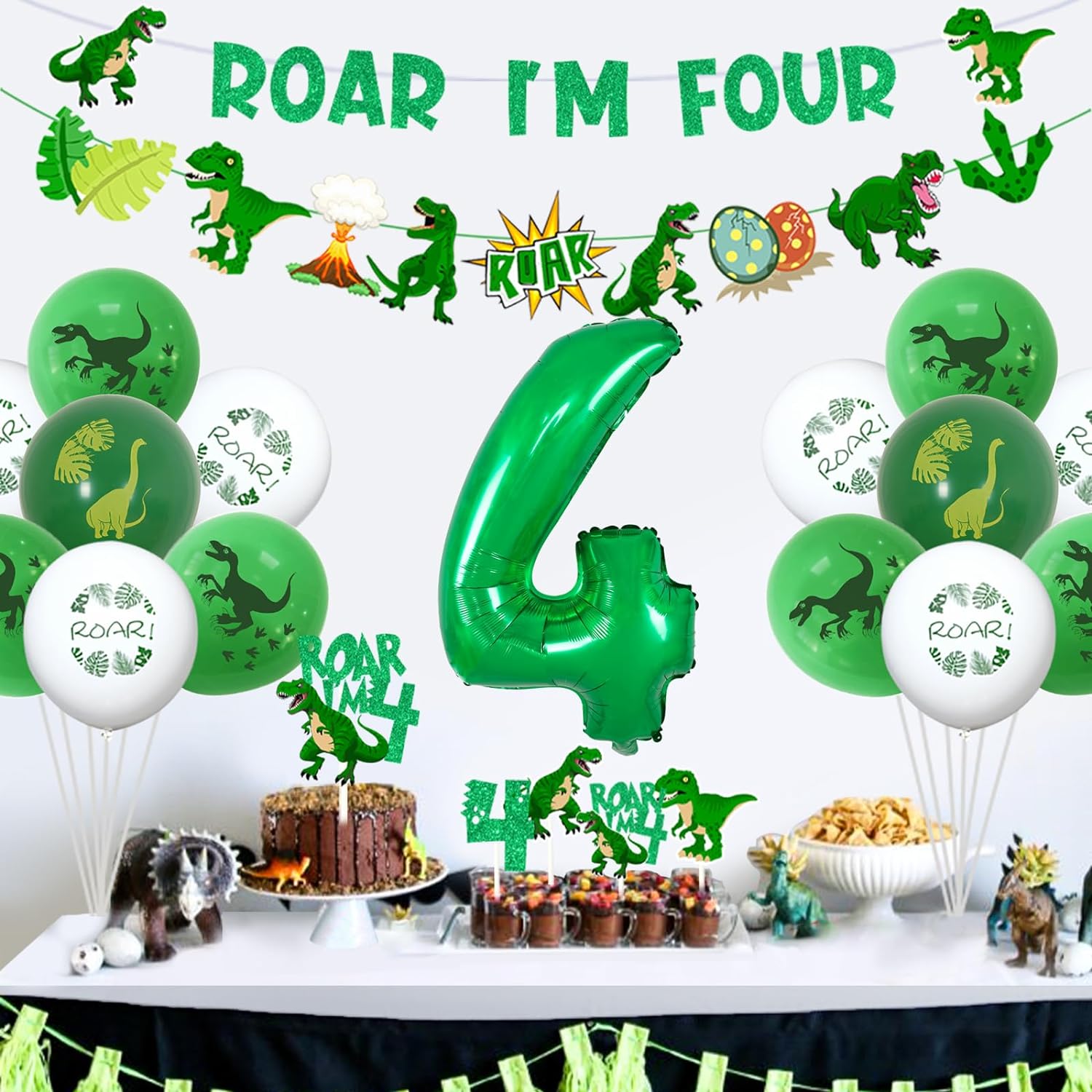 12 Dinosaurier Cake Topper - Kuchendeko Für 4. Geburtstag, Dschungel Thema, Aus Papier (kein Glitzer)