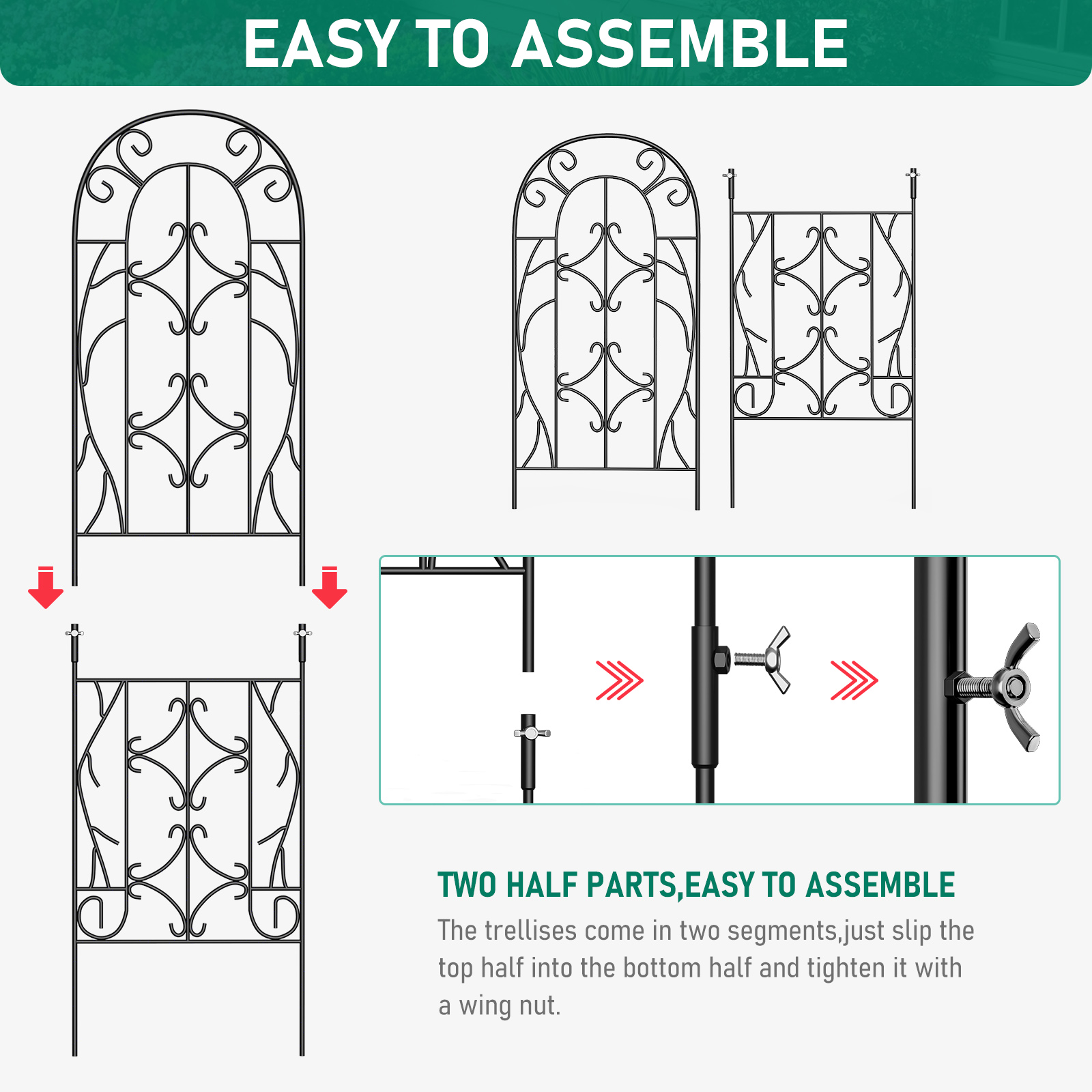 4 Pack Black Garden Trellis for Climbing Plants 60" x 16" Iron Plant Trellis for Potted Plant Support Tall Wall Metal Trellis for Climbing Vegetable Flower Rose Vine Cucumber