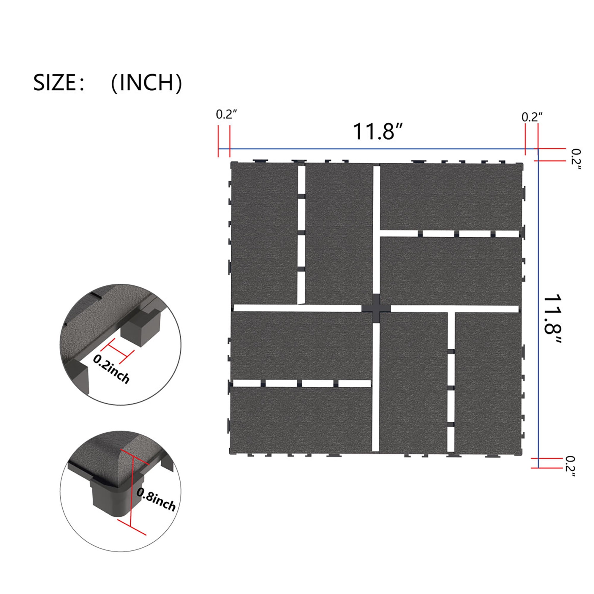 Alvantor Interlocking Deck Tiles 44 Pack, 12"x12"Plastic Waterproof Flooring Tiles for Outdoor & Indoor, Dark Gray
