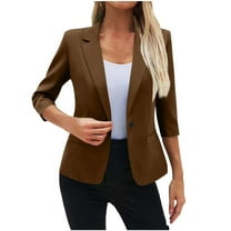 Mgmyaa Women's Blazer Fashion Casual Fake Pocket Buttoned 3/4 Sleeve Lapel Slim Fit Button Open Front Suit Jackets Officewear