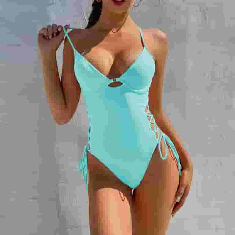 お気にいる Swimsuits Piece One for Monokini Tie Side Plunge Women's Clothing