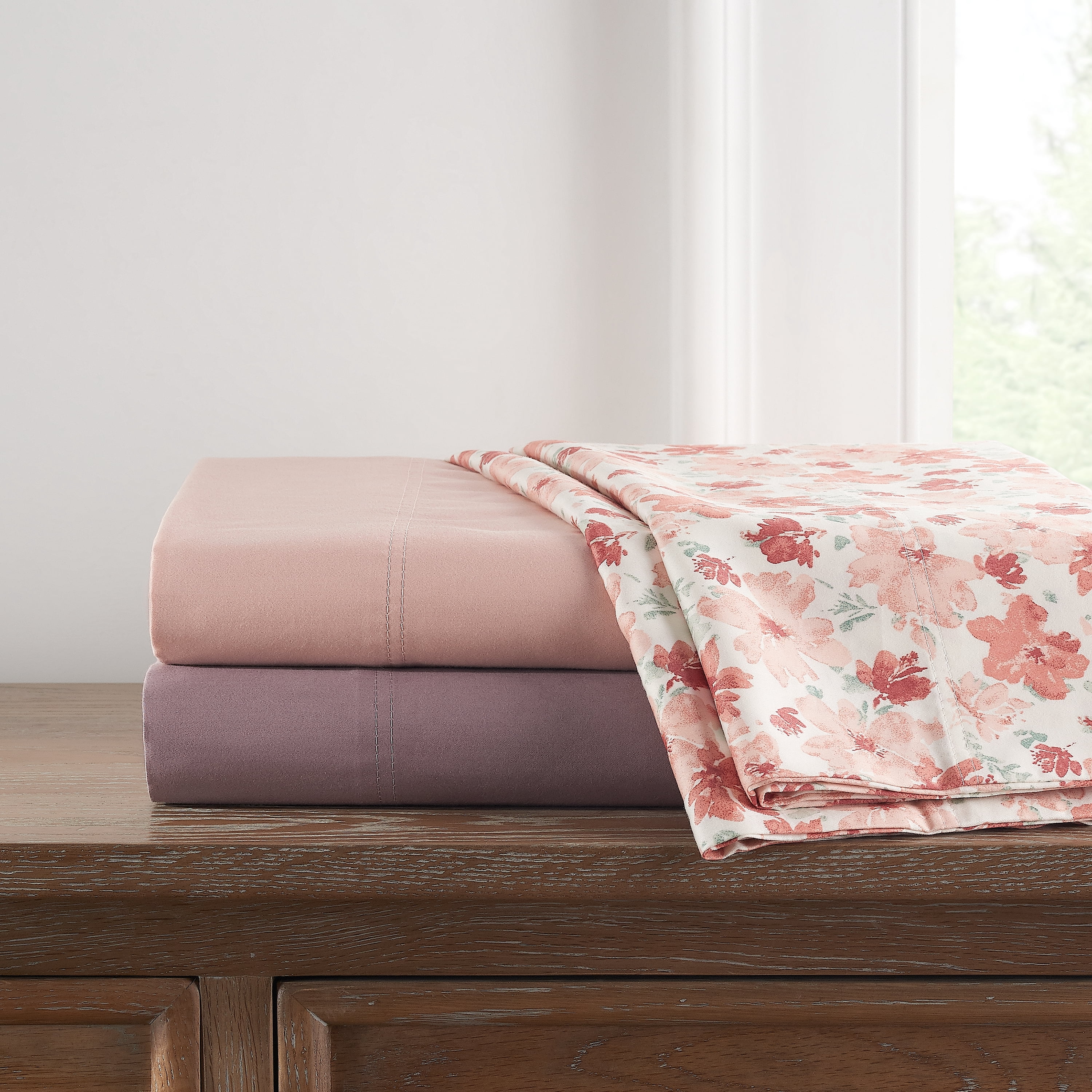 Better Homes & Gardens 300 Thread Count 100% Cotton Wrinkle Resistant Standard Pillowcase Set of 2, Smoky Lavender