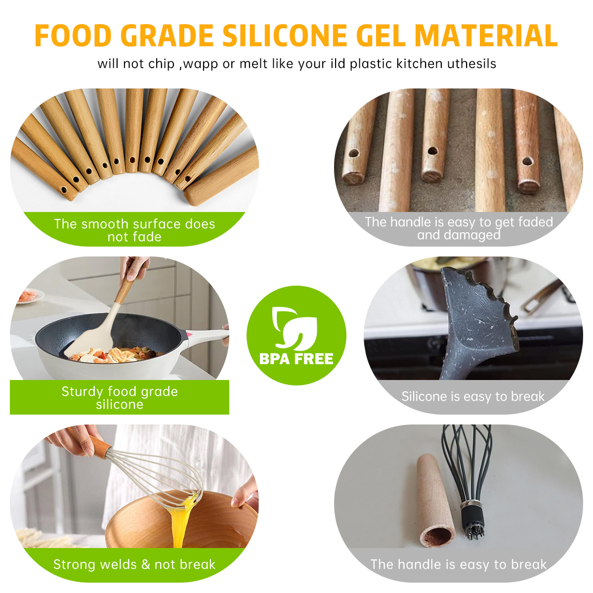 GPED 29-Piece Silicone Kitchen Utensil Set with Wooden Handles photo 6