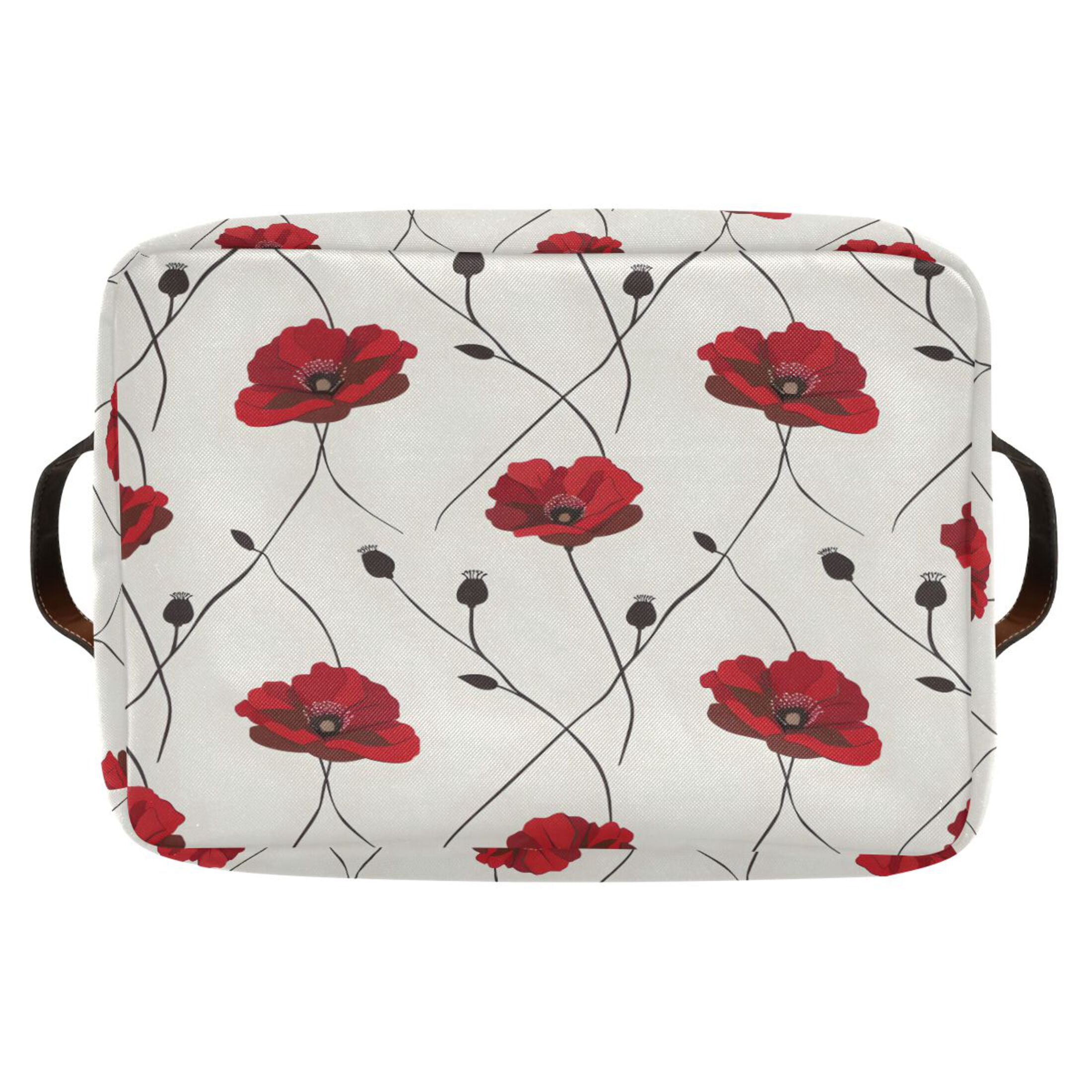 Poppies Flower Storage Bins with Handle Fabric Organizer Basket Foldable Box 2 Pack 14.2x10.2x8.3