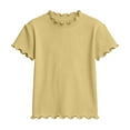 thumbnail image 5 of Kids Girls Short Sleeve Top | Ribbed Knit T-Shirt with Scalloped Trim for Kids 2T-12 | Soft Casual Everyday Tee (Yellow),Size 3-4T, 5 of 5