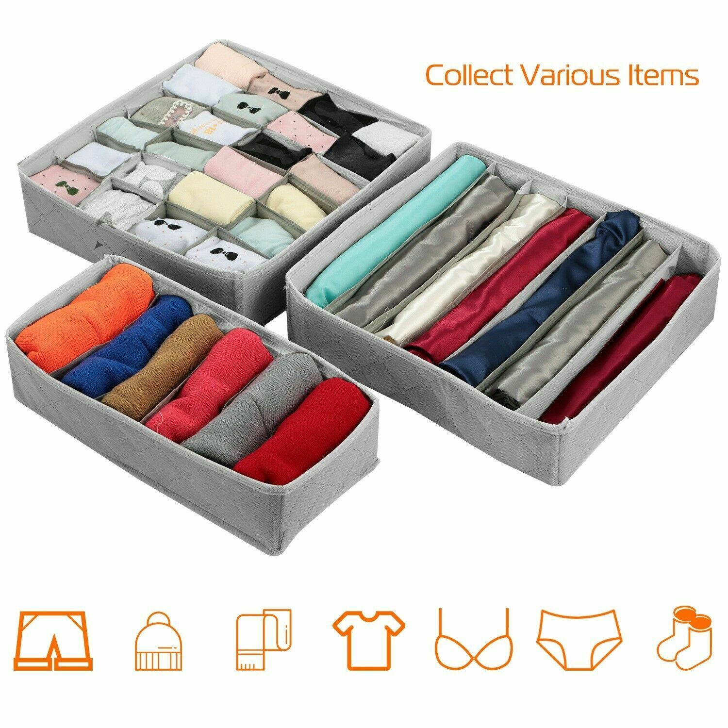 3Pcs Sock Bra Underwear Closet Drawer Organizer Storage Bamboo Charcoal Set