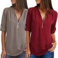 thumbnail image 6 of Women's Tunic Tops, Zip Front V-Neck 3/4 Rolled Long Sleeve for Leggings, 6 of 7