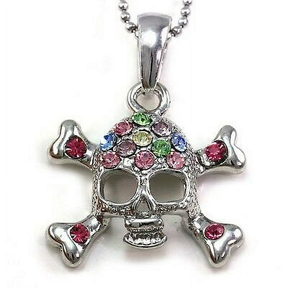 Halloween Skull Cross Bone Pendant Necklace Charm Silver Tone Costume Jewelry q1