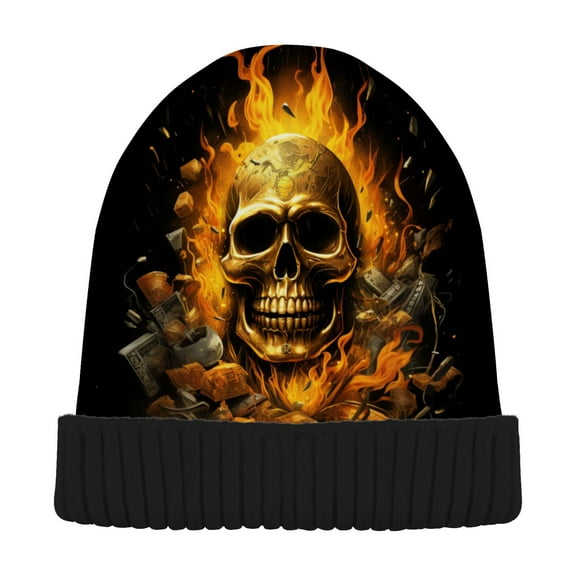 joogoo Skull Skeleton on Fire Beanie Hats Men Women Cuffed Skull Cap Winter Warm Knit Thick Beanies