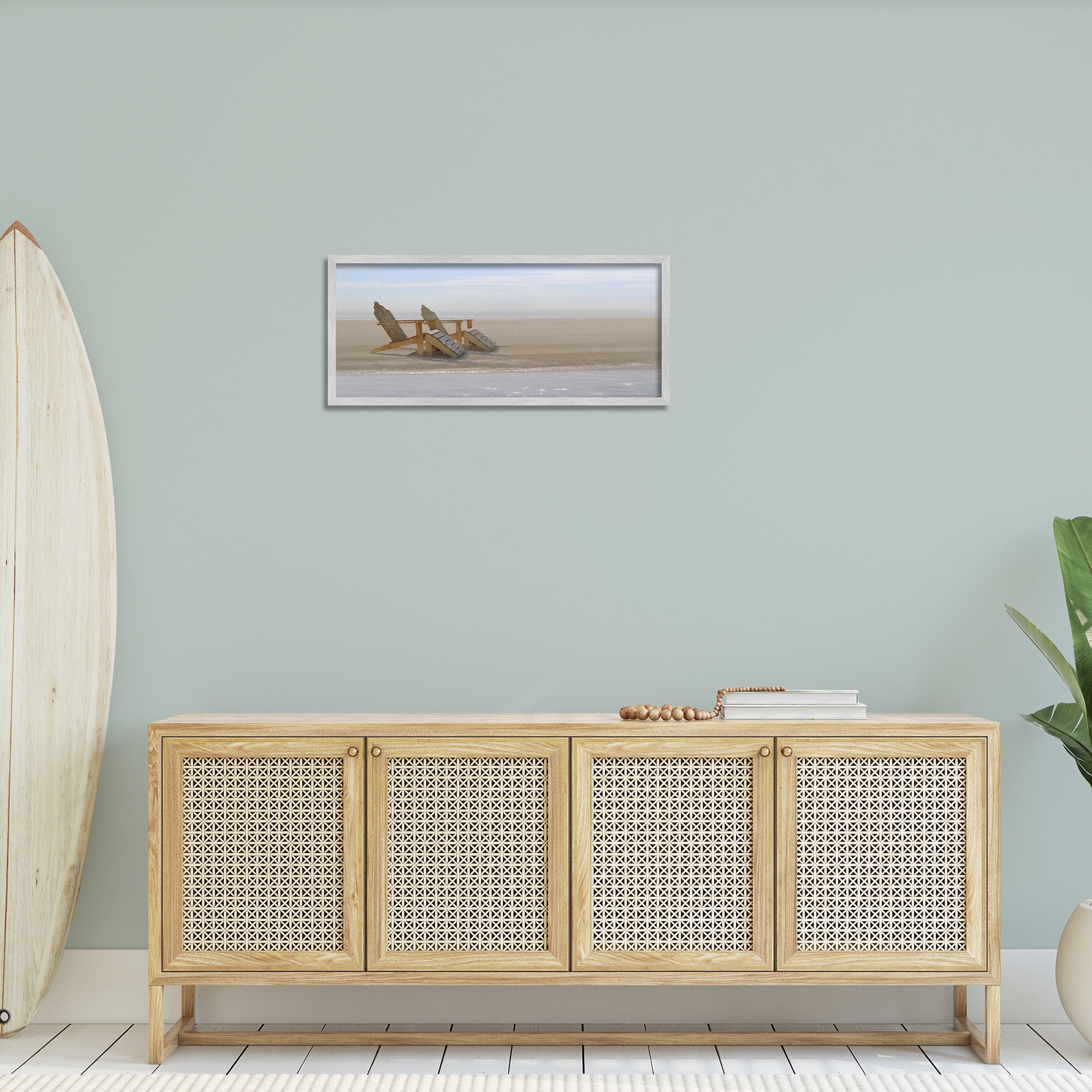 Stupell Industries Beach Chairs by Shore Landscape Photography Gray Framed Art Print Wall Art, 30 x 13