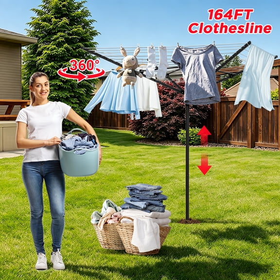 Umbrella Clothesline Outdoor, Heavy Duty Umbrella Clothes Lines with Metal Ground Plug