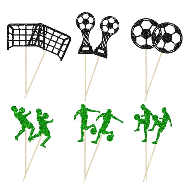 Cateissary Selecciones de cupcakes de balón de fútbol para decoración de eventos temáticos deportivos Cupcake Toppers Kits de decoración para fiestas Negro Verde, 12 Uds. 4.7 pulgadas