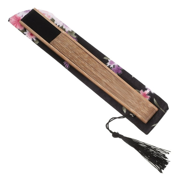 HEMOTON Chinese Style Folding Hand Fan Set with Handle, Oriental Fabric Fan and Protective Carrying Pouch for Women Men