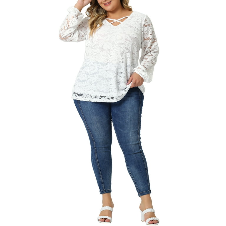 Plus size white lace shirt hotsell