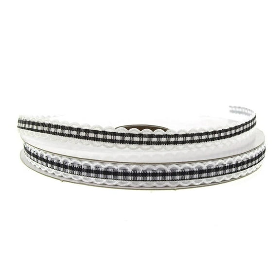Gingham Picot-Edge Polyester Ribbon, 3/8-inch, 25-yard, Black