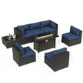 thumbnail image 4 of SUNCROWN 8-Piece Outdoor Patio Furniture Sofa Set All-Weather Wicker Sectional Conversation Set with Modern Glass Coffee Table, Cushions and Fire Pit Table, Dark Blue, 4 of 7