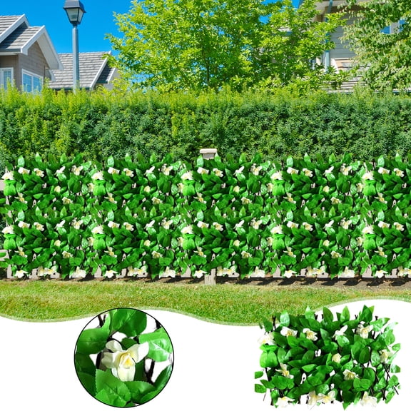 Expandable Faux Ivy Privacy Fence Screen with Wood Trellis, Retractable Garden Balcony Patio Decor for Backyard, Wedding, Outdoor Wall and Home Decoration