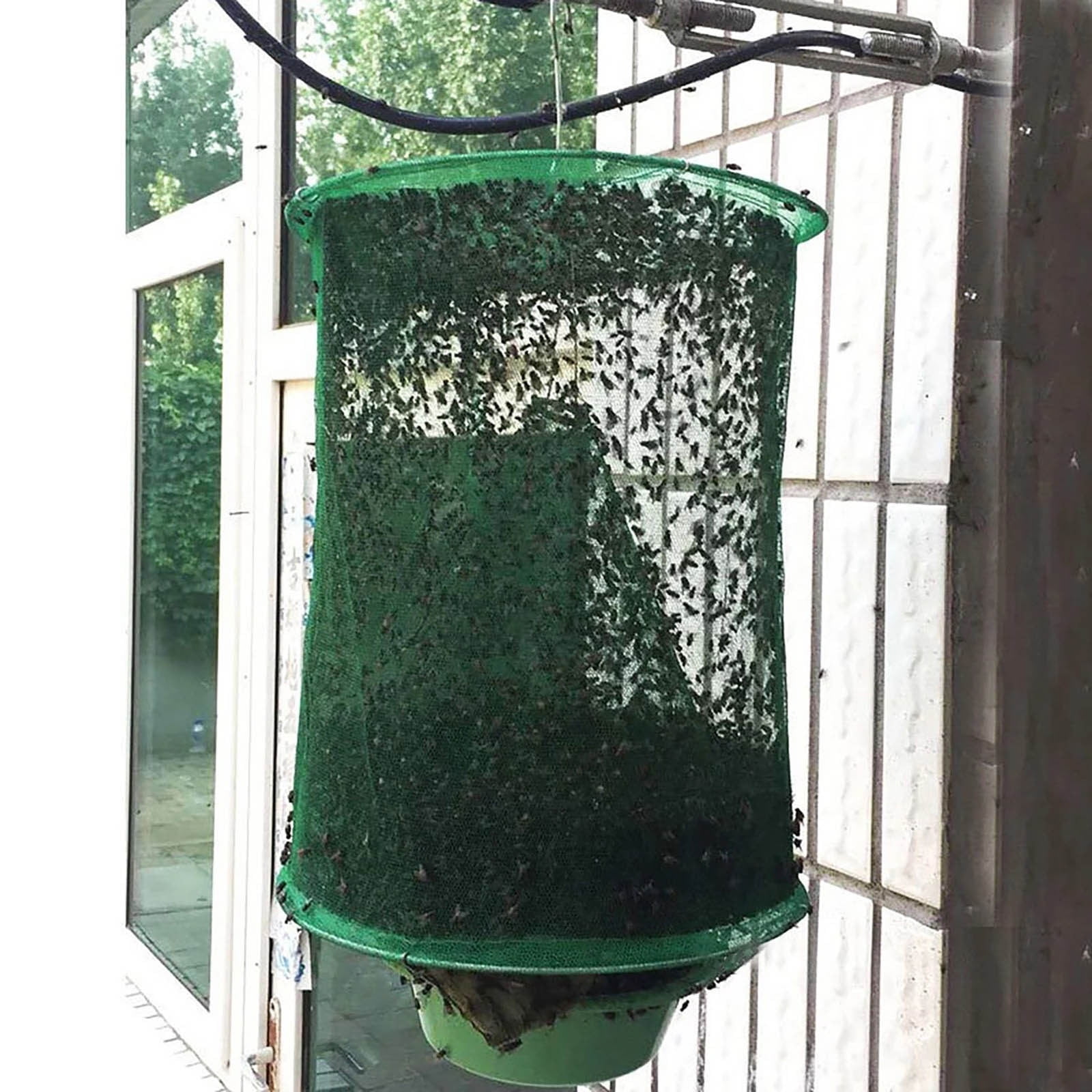 YUNAFFT Reusable Fly Trap with Bait Tray - Durable Mesh Cage for Outdoor Flies, Low Odor Fly Catcher for Farms/Orchards/Gardens