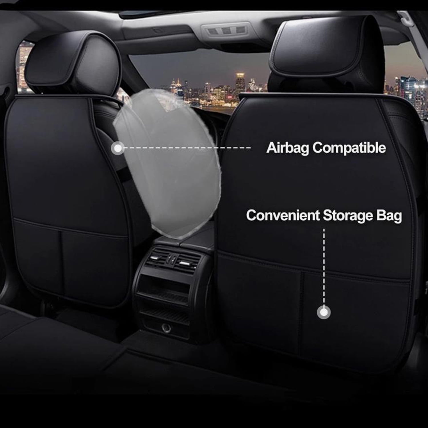 WRWolf Seat Covers Full Set Fit for Hyundai Elantra 2017-2024 Leather Seat Covers Waterproof Seat Protectors Automotive Seat Cushion with Airbag Compatible (5 Seats, Black)
