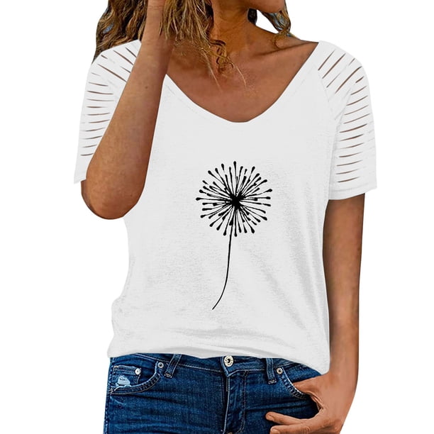 Gibobby Casual Playera de Manga Corta para Mujer Camiseta holgada informal manga corta con estampado cuello en V a la moda para mujer(Blanco,M)