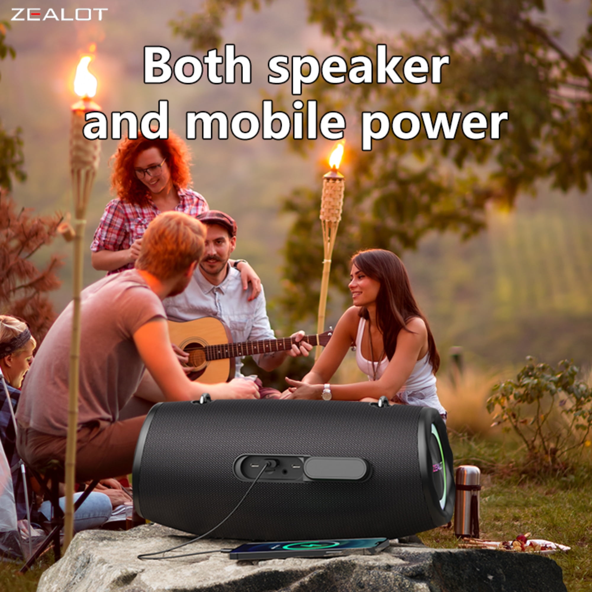 ZEALOT Outdoor Bluetooth Speaker 250W, IPX6 Waterproof Wireless Portable Speaker with Power Bank, Bluetooth 5.3, 30H Playtime for Camping, Beach, Pool Party, Hiking, Backyard, Blue