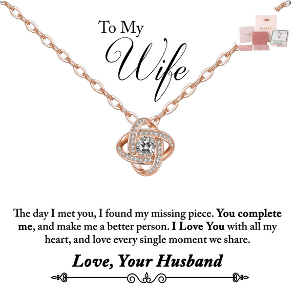 To My Wife Necklace from Husband with Message Card Romantic Gifts for Wife S925 Sterling Silver Necklace for Women, Wife Jewelry Rose Gold, Wife Birthday Anniversary Valentines Mothers Day Gifts