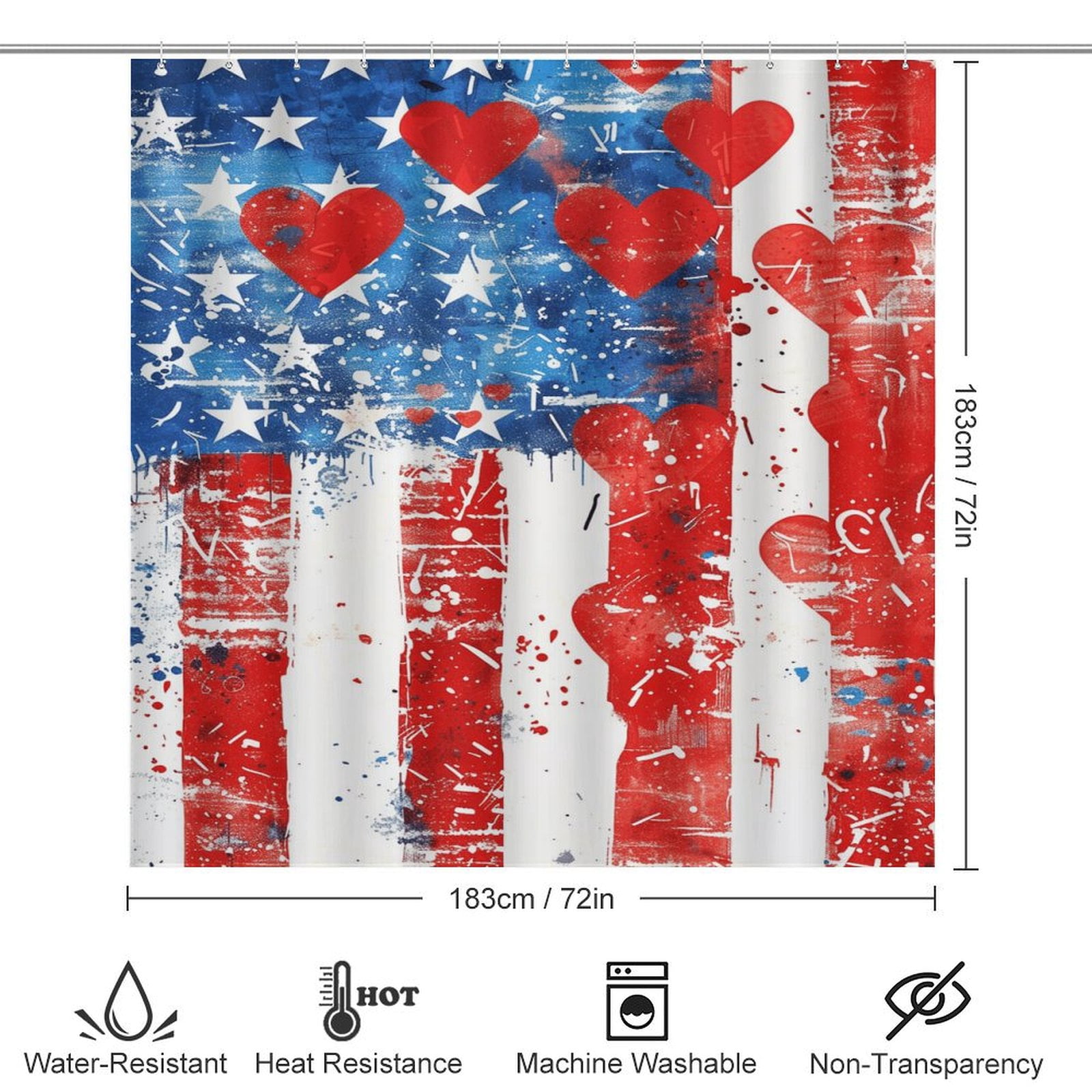 4th of July 4Pcs Shower Curtain Set Shower Curtain Set with Carpet Bath Mat