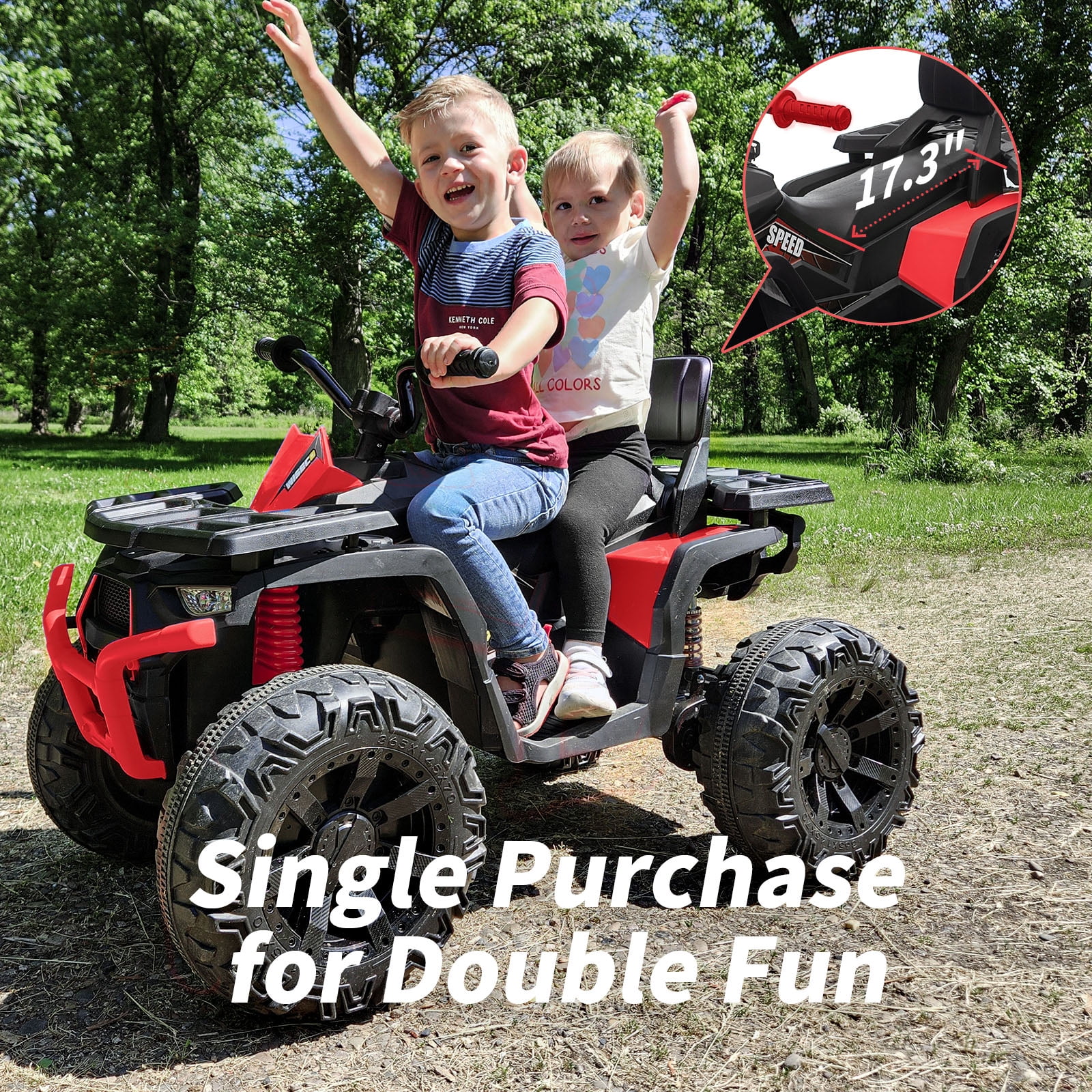 Hikiddo 24V Ride on Toys, Kids ATV 4-Wheeler for Big Kids with 2 Seater, 400W Motor, Bluetooth - Red