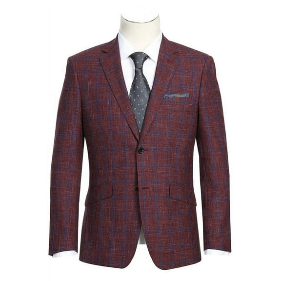 Mens Slim Fit Two Button Wool Sport Coat Blazer in Burgundy