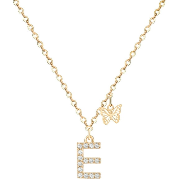 Dainty Initial Necklace Butterfly Pendant Necklace, 14K Gold Plated Cubic Zirconia Letter Dainty Necklaces Jewelry Birthday Gifts For Women[o2157]