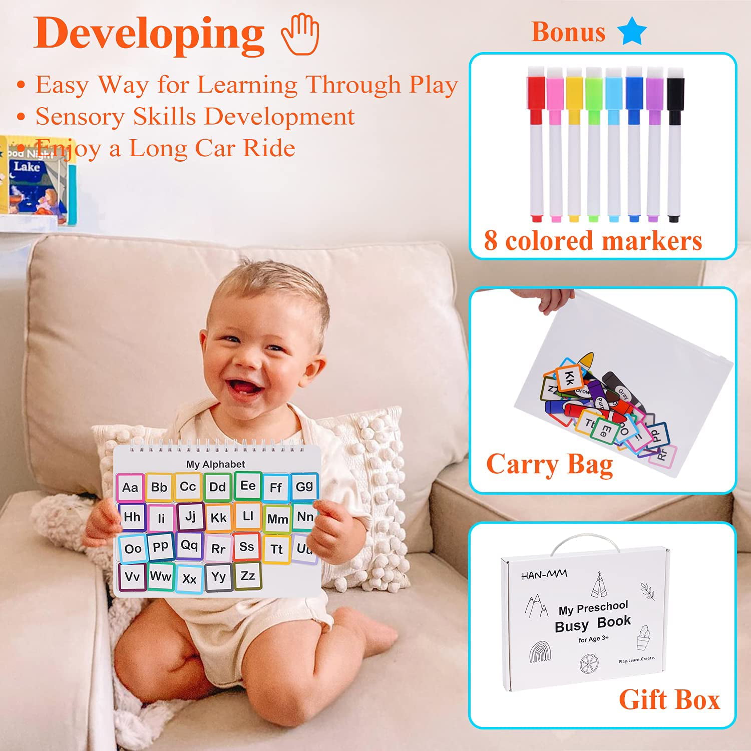 Learning Binder Sturdy Book Toddler Activity Educational Montessori Toys for Toddlers Early Learning Toys Book for 2 3 4 Year Old Boys & Girls Body Learning Toys for Kids Toddlers 