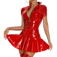 thumbnail image 2 of TMOYZQ Dress for Women Short Sleeves Leather Body Suits Wet Look Underwear Outfits Patent Leather Dress Dominatrix Costume Shiny Club Dress Outfit Clubwear, 2 of 8