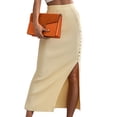 thumbnail image 4 of Falda Ajustada Dividida Con Botones Falda Midi Ajustada Falda Dividida De Punto Acanalado Falda Ajustada Split Bodycon Midi Falda Cintura Alta Botón Decoración Lateral Split ANGGREK Amarillo claro S, 4 of 6