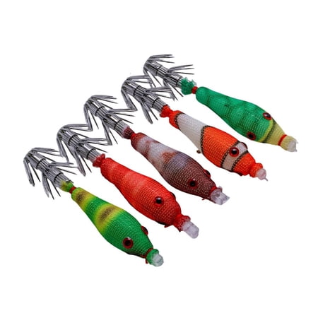Yihuala 5Pcs Glowing Squid Jigs Hook Saltwater Fishing Lures Soft Cuttlefish Baits with Blowing Tube for Night Fishing