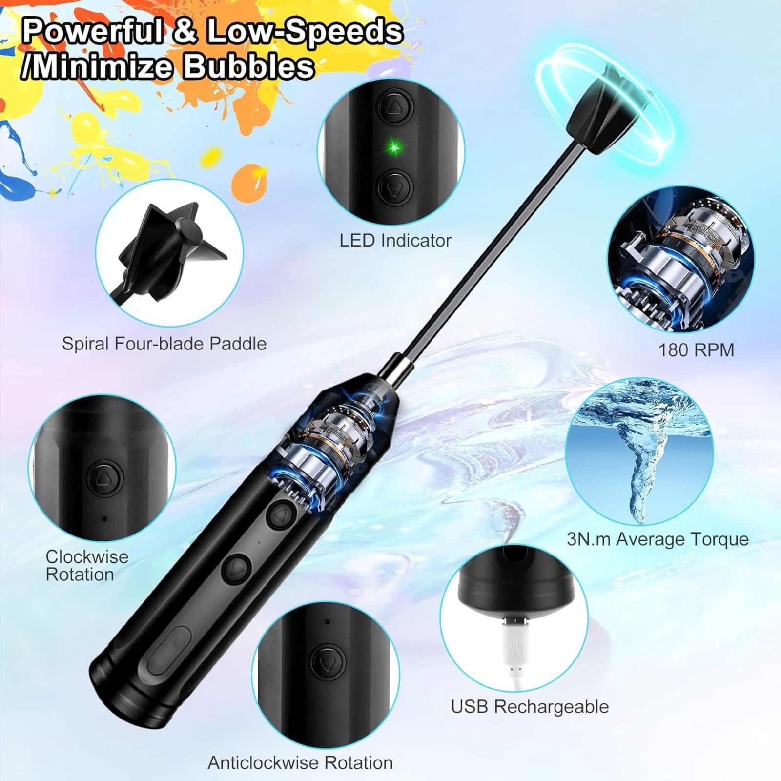 Rechargeable Epoxy Resin Blender for Handmade Arts, Easy-Clean Paddle, Long Battery Life