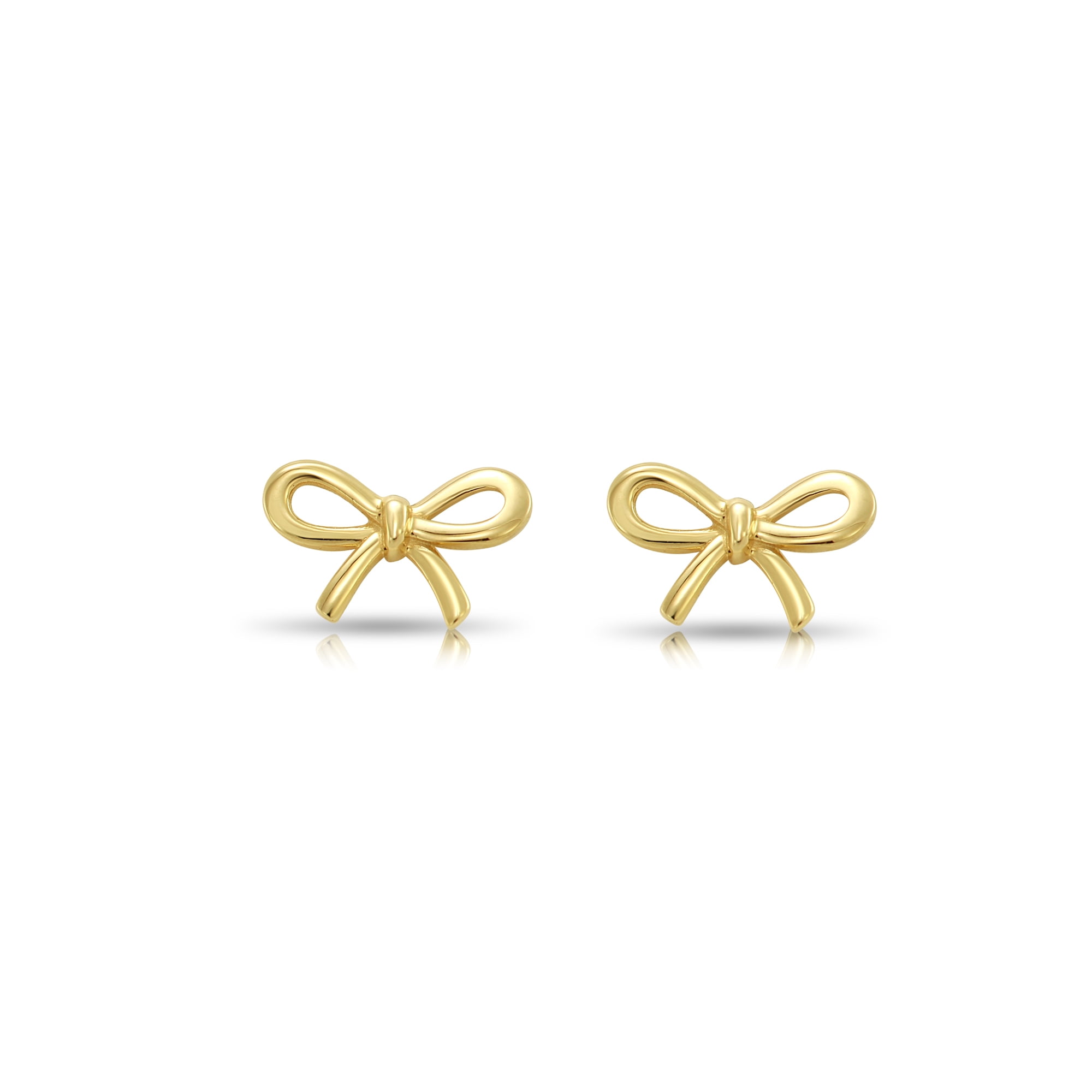 Tilo Jewelry 14K Yellow Gold Ribbon Bow Stud Post Earrings with Secure Screw-Backs | 8MM | Dainty Everyday Earrings for Women & Unisex