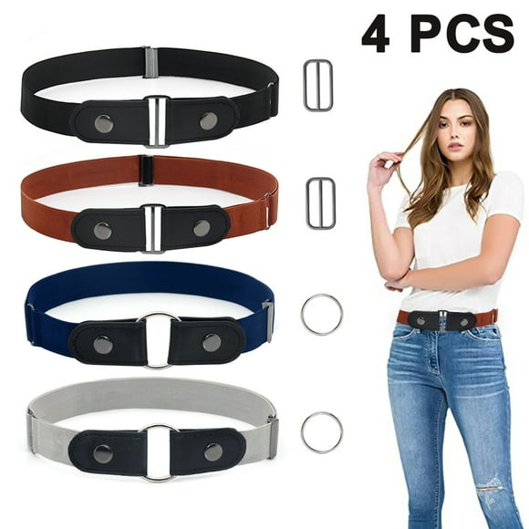 Cinturón ajustable sin hebilla de 4 piezas, cinturón elástico invisible sin hebilla para jeans, cinturón elástico que combina con todo, sin hebilla y sin perforación para hombres y mujeres