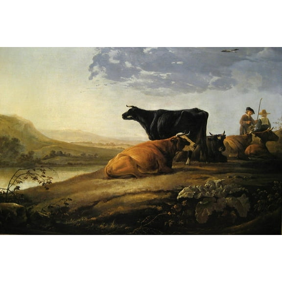 Art.com Young Herdsmen with Cows Art Print by Aelbert Cuyp, 24" x 16"