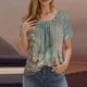 thumbnail image 2 of Camisetas de Cuello Redondo Impreso Gradiente de las Mujeres, Manga Corta Casual Top para el Uso Diario, 2 of 4