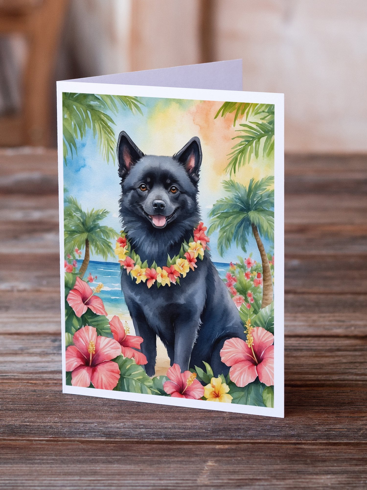 Schipperke Luau Greeting Cards Pack of 8 7 in x 5 in