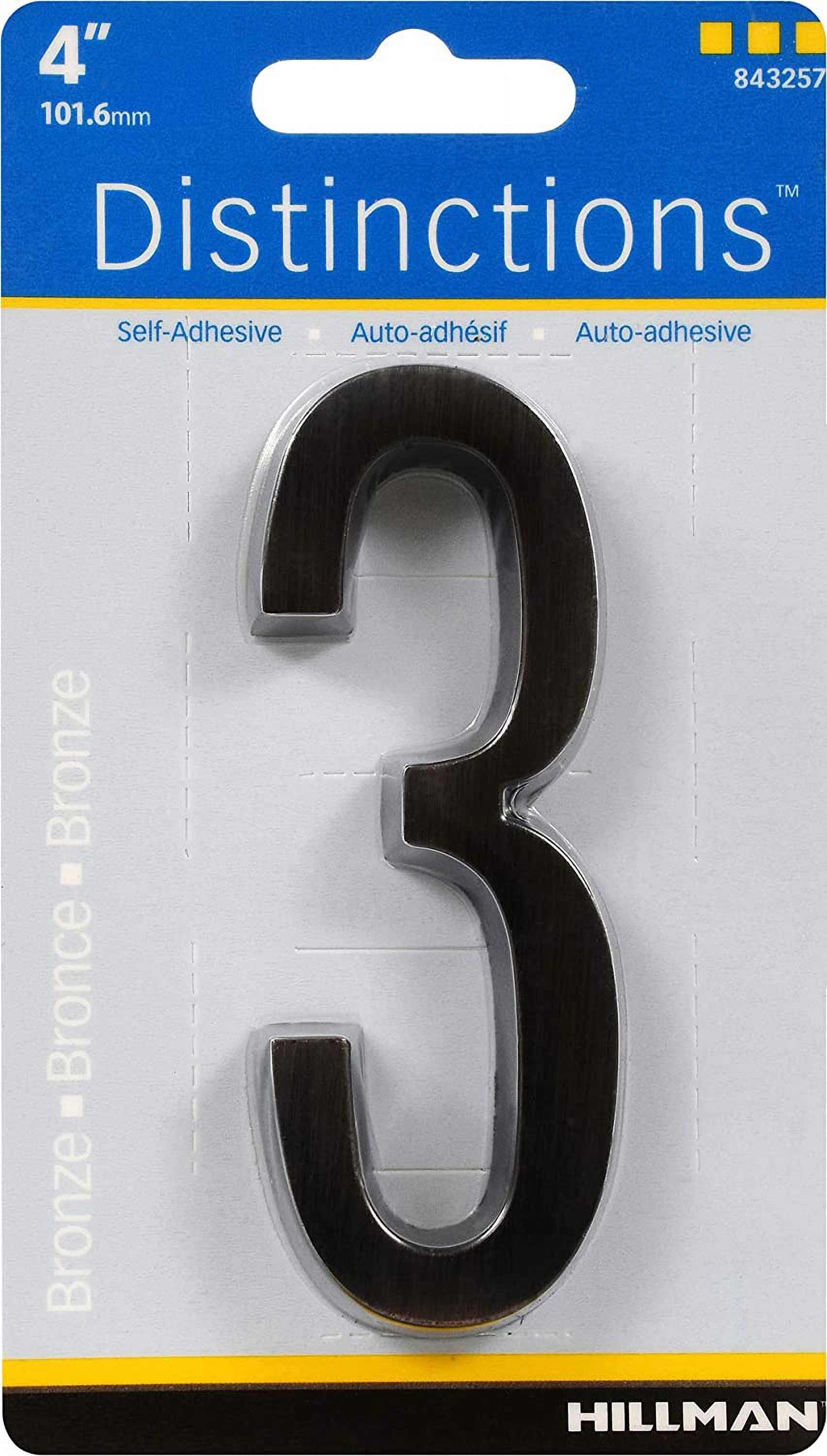The Hillman Group 843257 4 in. Bronze Aged Distinctions Zinc Die-Cast Adhesive Plaque Number - 3 - 3 Piece