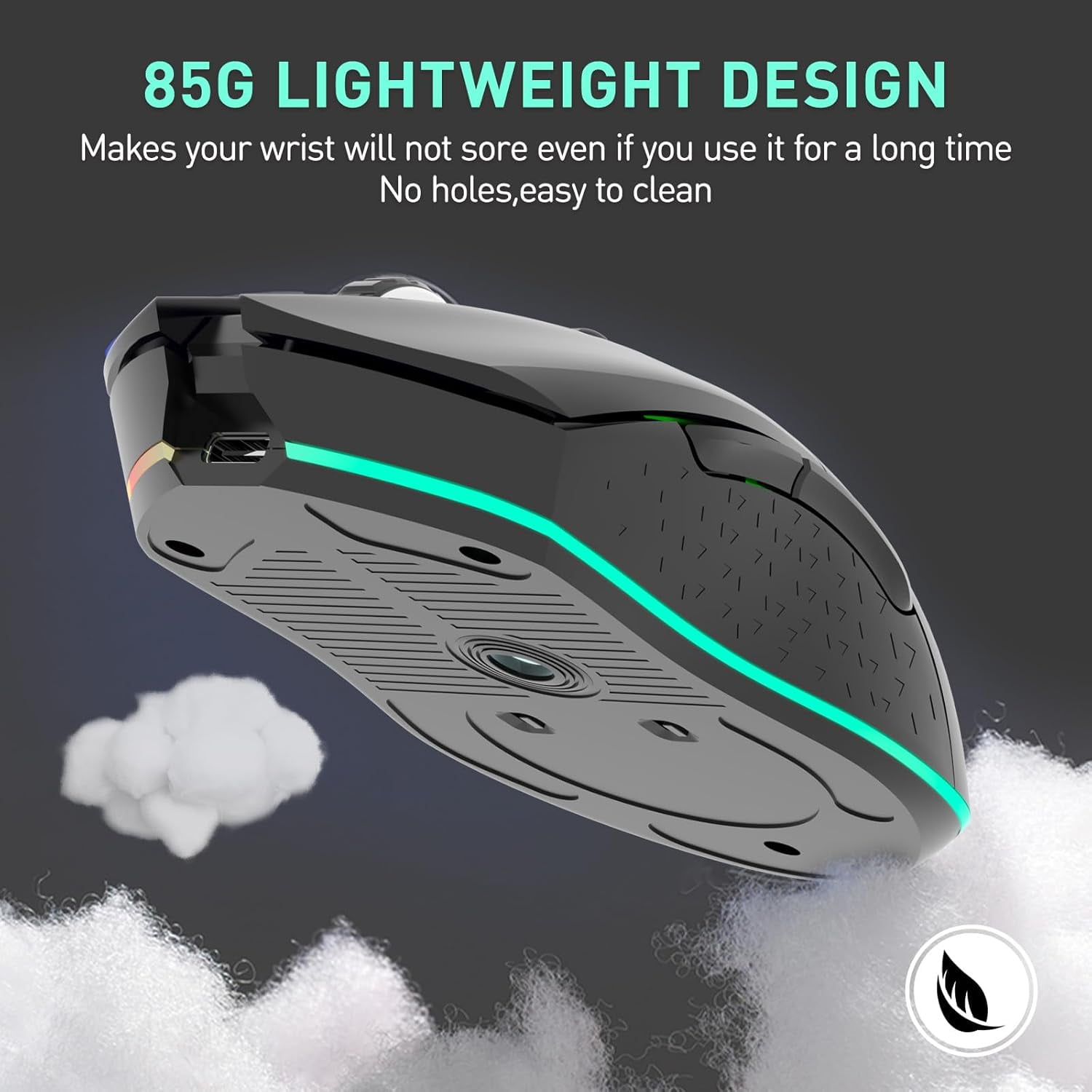 DAREU Dream Purple Wireless Gaming Mouse with Charging Dock Rechargeable RGB,12K DPI,7 Programmable Buttons High-Precision Sensor [300IPS] [1000Hz] for PC Notebook Mac