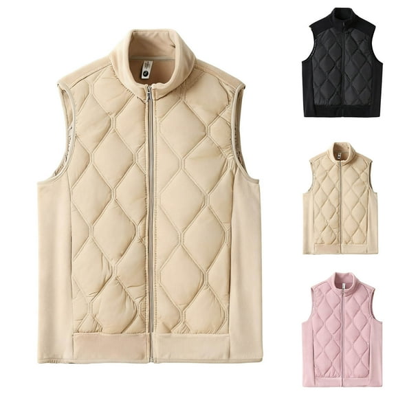 Miluxas Vest for Women Sleeveless Quilted Jacket Lightweight Zip up Stand-up Collar Warm Cotton Padded Coat with Pockets Pink XXXXXL(XXXXXL)